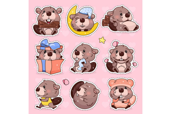 Cute Beaver Kawaii Cartoon Character Set for Local Branding