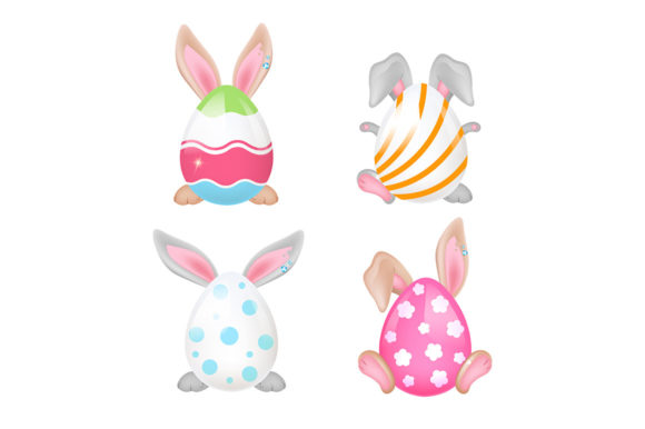 Cute Bunnies Behind Easter Eggs Graphics