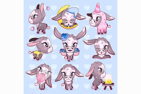 Cute Donkey Kawaii Cartoon Vector Graphics