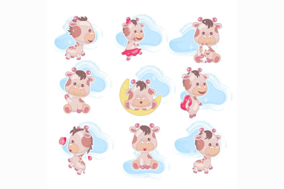 Cute Giraffe Kawaii Cartoon Vector Set