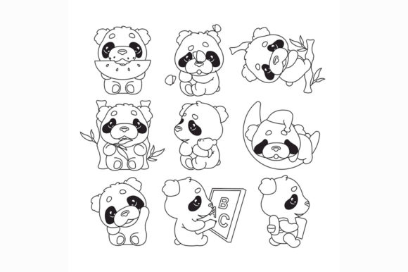 Cute Panda Kawaii Linear Characters Graphics