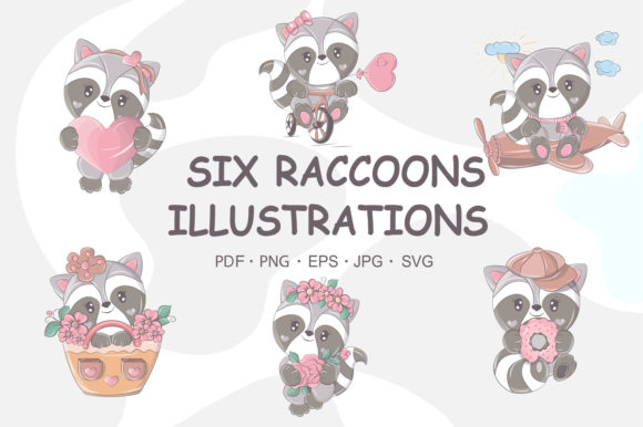 Raccoon Prints Set Cute Animals