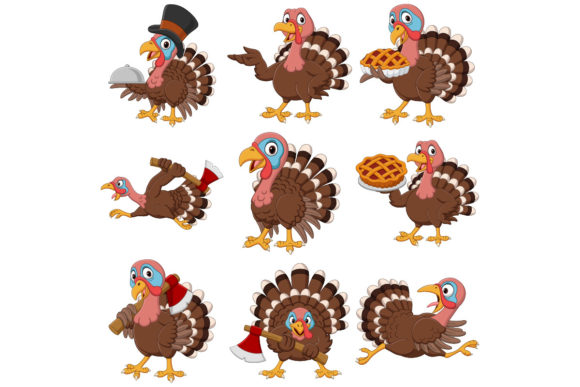 Set of Nine Turkey Birds Graphics for Local Branding